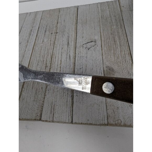 Vintage Pyramid #2 Stainless Steel 11 3/4" Meat Fork Red Brown Handle - Picture 7 of 7